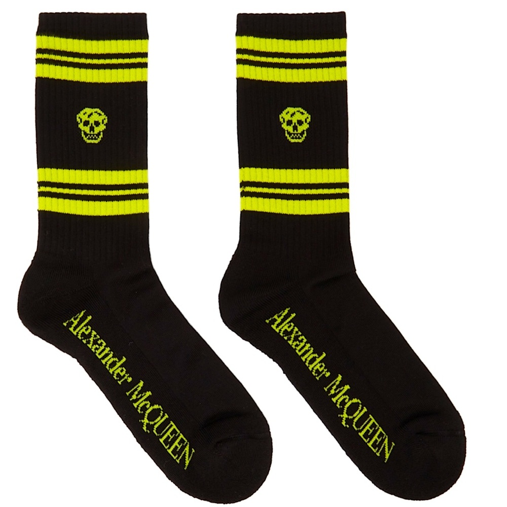 Alexander McQueen Black/Green Stripe Skull Socks